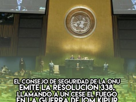 1973: El Consejo de Seguridad de la ONU emite la resolución 338, llamando a un cese el fuego en la Guerra de Iom Kipur