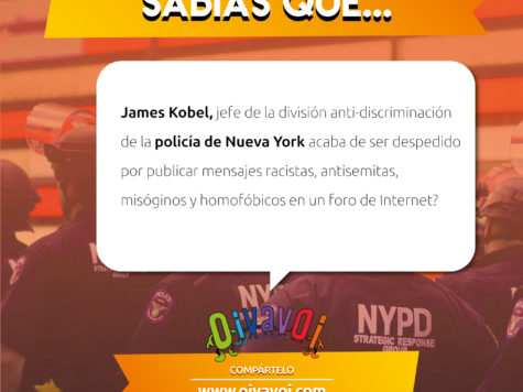 ¿Sabías que James Kobel, jefe de la división anti-discriminación de la policía de Nueva York acaba de ser despedido por publicar mensajes racistas, antisemitas, misóginos y homofóbicos en un foro de Internet? 1 ¿Sabías que James Kobel, jefe de la división anti-discriminación de la policía de Nueva York acaba de ser despedido por publicar mensajes racistas, antisemitas, misóginos y homofóbicos en un foro de Internet?